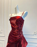 Vintage Mermaid Spaghetti Straps Ruffled Burgundy Tea-Length Prom Dress For Women Custom