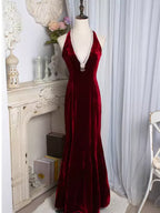 Vintage Mermaid/Trumpet Halter Neck Sleeveless Backless Floor-Length Party Dresses