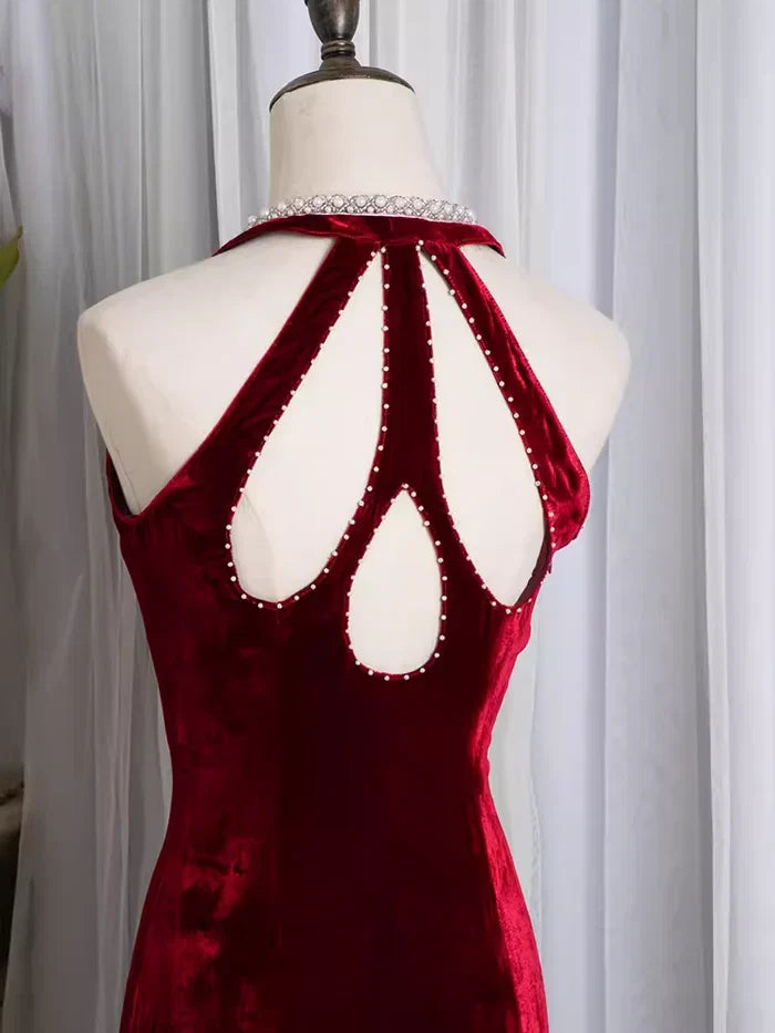 Vintage Mermaid/Trumpet Halter Neck Sleeveless Backless Floor-Length Party Dresses