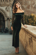 Vintage Mermaid/Trumpet Off the Shoulder Long Sleeve Ankle-Length Prom Dress
