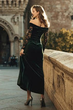 Vintage Mermaid/Trumpet Off the Shoulder Long Sleeve Ankle-Length Prom Dress