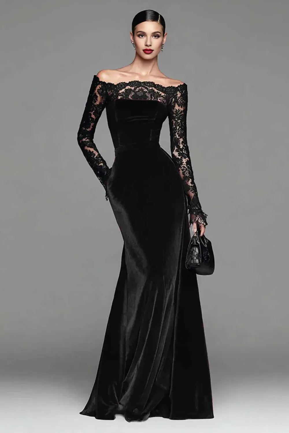 Vintage Mermaid/Trumpet Off the Shoulder Long Sleeve Floor-Length Evening Dress