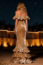 Vintage Mermaid/Trumpet Off the Shoulder Sleeveless Sweep/Brush Train Winter Prom Dress
