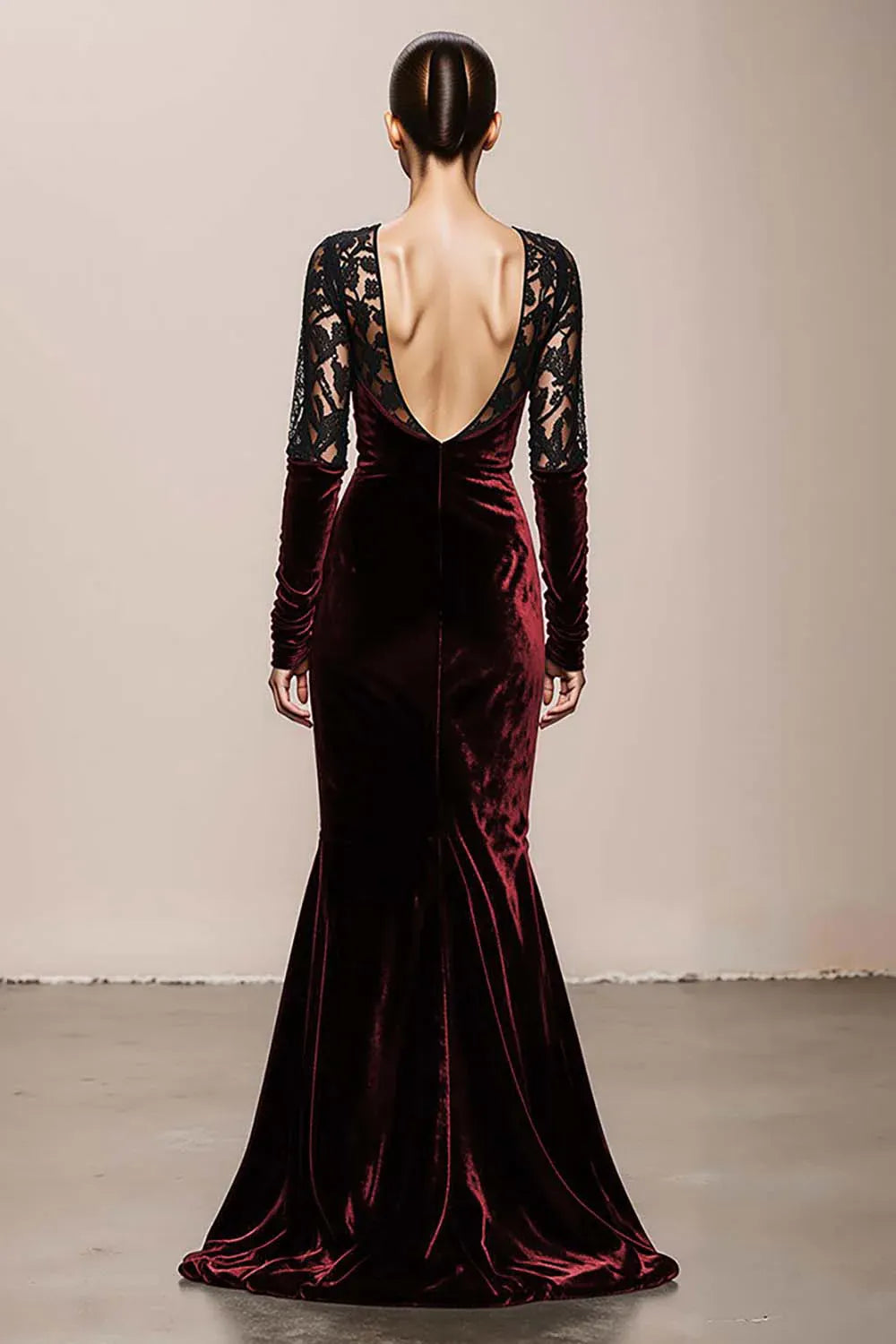 Vintage Mermaid/Trumpet V-Neck Long Sleeve Sweep/Brush Train Evening Dress