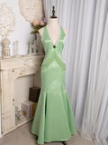 Green Vintage Mint Mermaid/Trumpet Halter Neck Sleeveless Backless Floor-Length Party Dresses