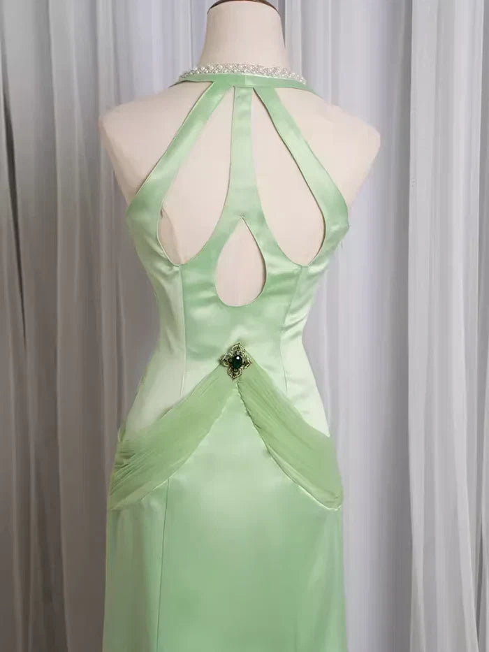 Green Vintage Mint Mermaid/Trumpet Halter Neck Sleeveless Backless Floor-Length Party Dresses