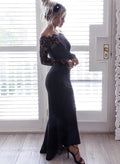 Vintage Off-The-Shoulder Long Sleeves Mermaid Ruched Floor-Length Evening Dress