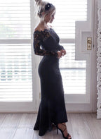 Vintage Off-The-Shoulder Long Sleeves Mermaid Ruched Floor-Length Evening Dress