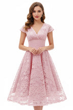 Romantic Pink Lace Homecoming Dress With V Neck Cap Sleeves Vintage A Line Silhouette For High School Girls