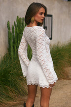 Vintage Sheath Boat Neck Long Sleeve Short-Mini Wedding Dress