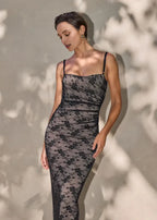 Vintage Sheath/Bodycon Square Neck Sleeveless Open Back Ankle-Length Evening Dress