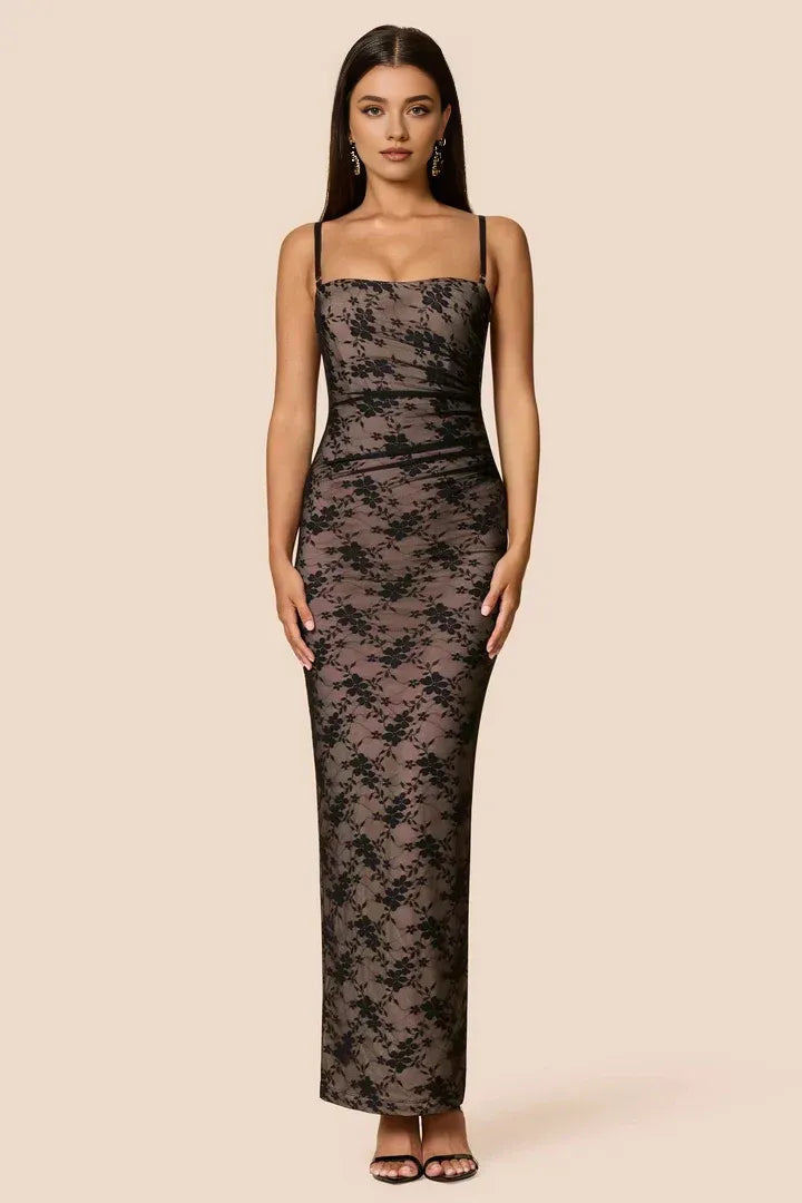 Vintage Sheath/Bodycon Square Neck Sleeveless Open Back Ankle-Length Evening Dress