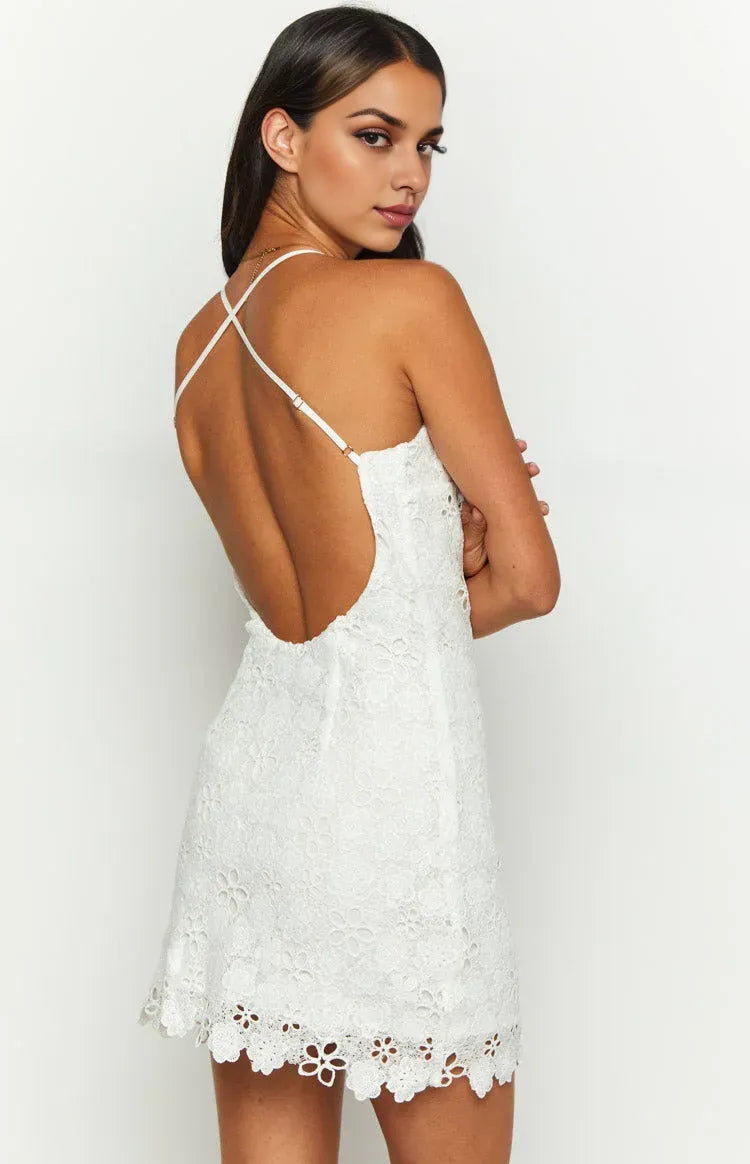 Vintage Sheath/Column Spaghetti Straps Sleeveless Backless Above Knee Homecoming Dress