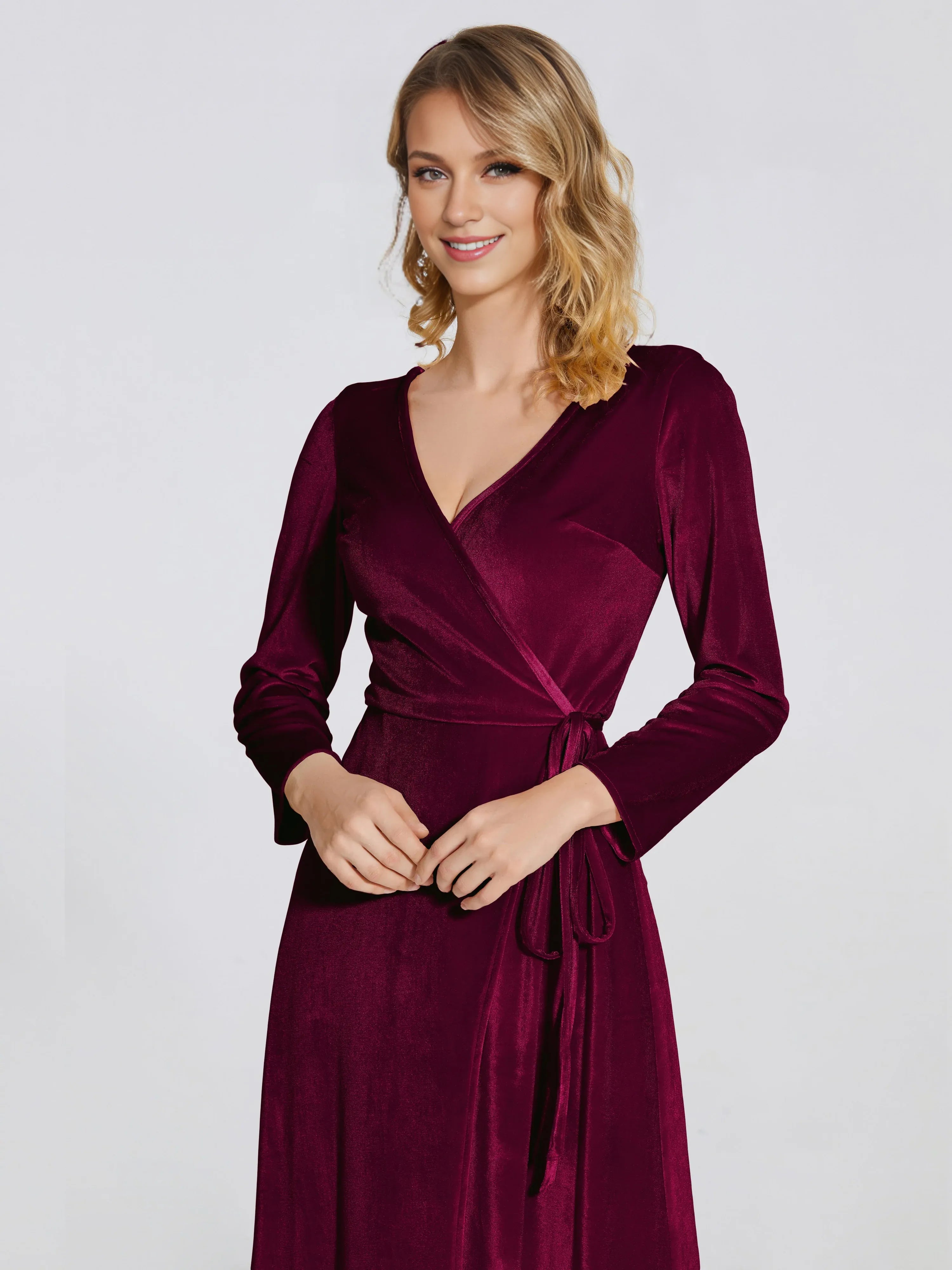 Vintage Sheath V Neck Long Sleeves Solid Color Floor-Length Prom Dress