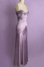 Vintage Simple A Line Spaghetti Strap Purple Satin Long Prom Dress