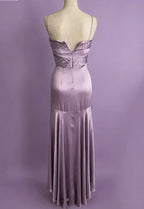 Vintage Simple A Line Spaghetti Strap Purple Satin Long Prom Dress
