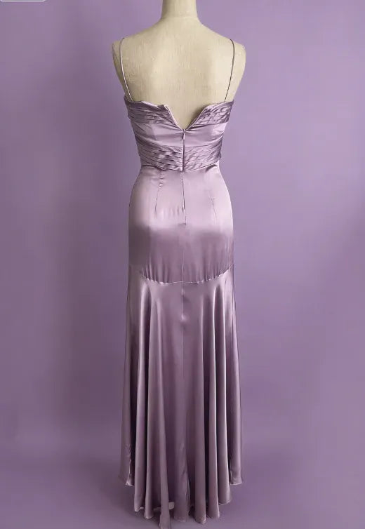 Vintage Simple A Line Spaghetti Strap Purple Satin Long Prom Dress