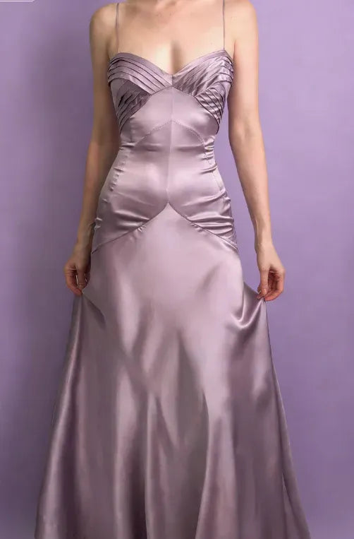 Vintage Simple A Line Spaghetti Strap Purple Satin Long Prom Dress