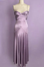 Vintage Simple A Line Spaghetti Strap Purple Satin Long Prom Dress