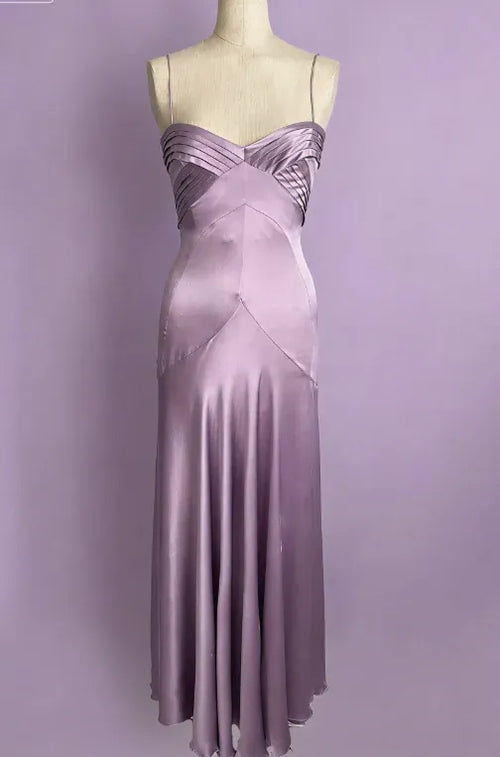 Vintage Simple A Line Spaghetti Strap Purple Satin Long Prom Dress