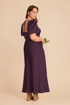 Vintage Square Neck Puff Sleeve Bridesmaid Dress with Open Back and Flowy A-Line Skirt