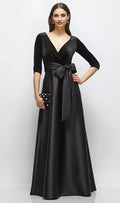 Vintage Wrap Bodice V Neck 3/4 Sleeve Scoop Back Floor-Length Mother of the Bride Dress