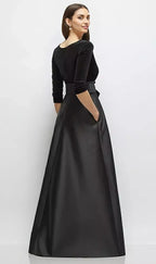 Vintage Wrap Bodice V Neck 3/4 Sleeve Scoop Back Floor-Length Mother of the Bride Dress