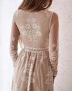 Vintage A-Line V Neck Long Sleeve Floor-Length Wedding Dress