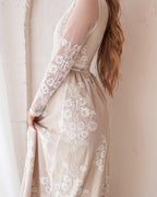 Vintage A-Line V Neck Long Sleeve Floor-Length Wedding Dress
