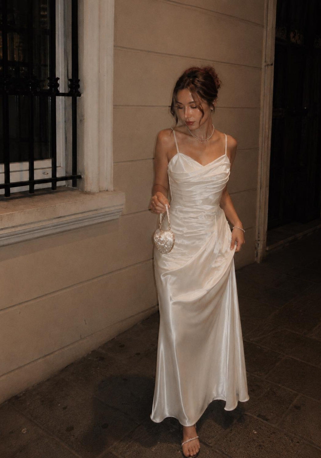 Cream Vintage French Sheath Sweetheart Ruched Floor-Length Prom Dress
