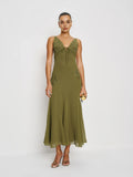 Vintage Mermaid V Neck Regular Straps Floral Applique Backless Moss Midi Prom Dress