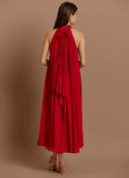Vivacious A Line Halter Neck Sleeveless Bow Back Midi Length For Ladies Prom Dress