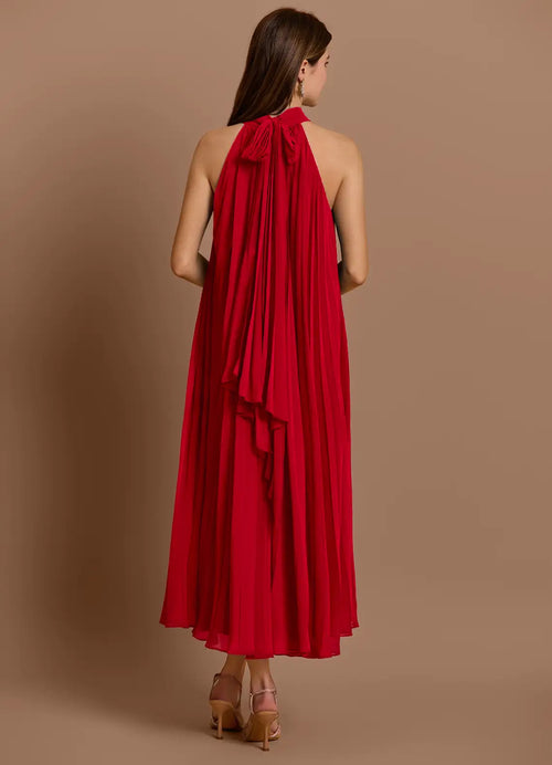 Robe de bal mi-longue évasée sans manches à licou et dos nœud, pour femme, style vif
