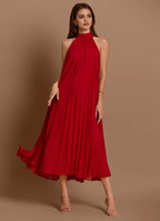 Vivacious A Line Halter Neck Sleeveless Bow Back Midi Length For Ladies Prom Dress