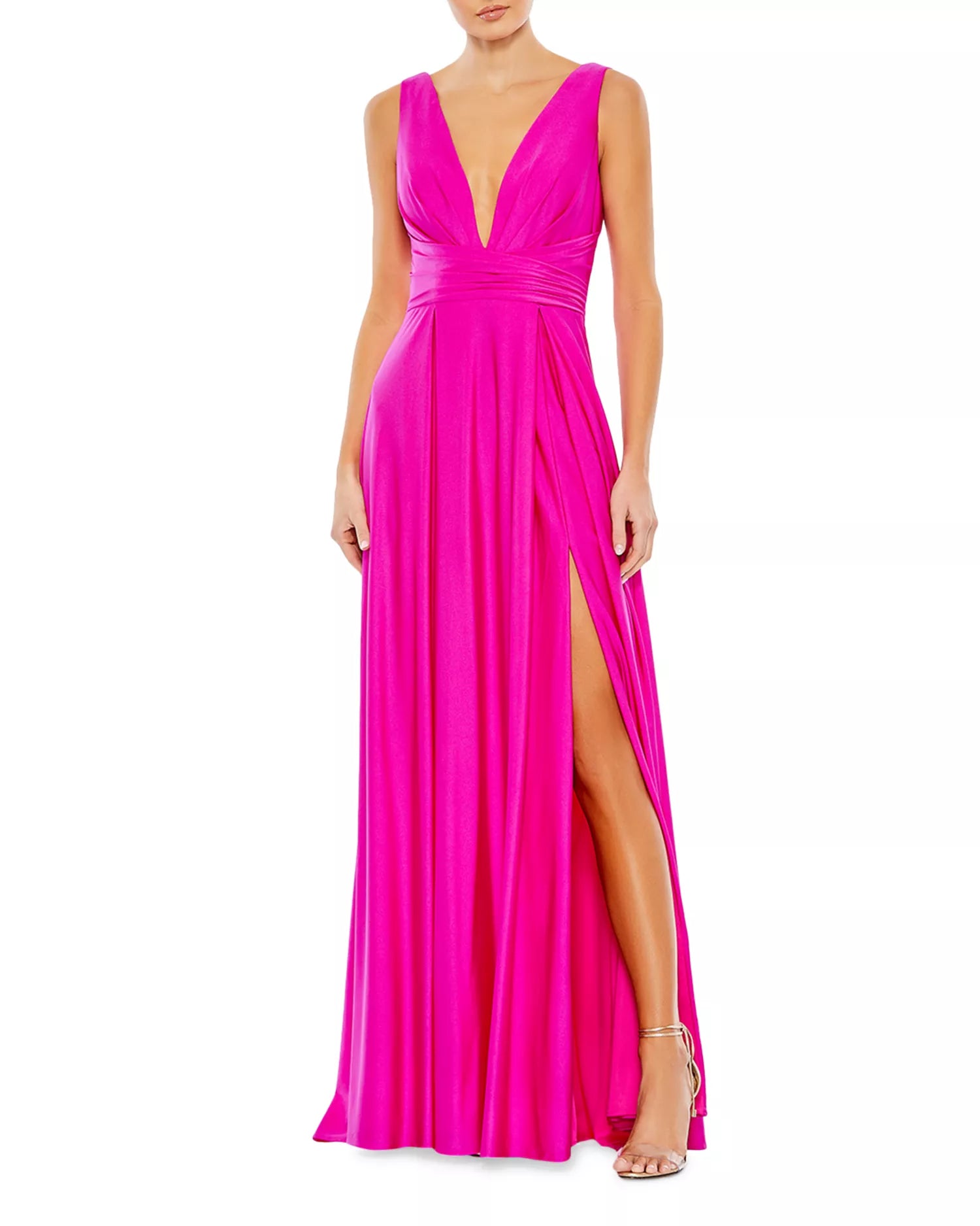 Vivid A Line Deep V Neck Sleeveless Plunging Back Floor Length For Ladies Prom Dress