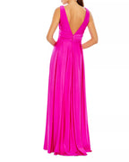 Vivid A Line Deep V Neck Sleeveless Plunging Back Floor Length For Ladies Prom Dress