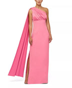 Vivid Column One Shoulder Cape Sleeve Ruched Back Floor Length For Ladies Prom Dress