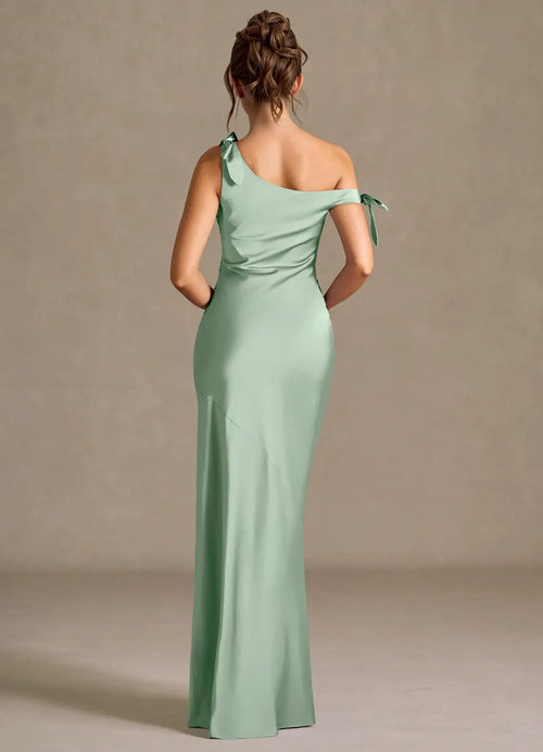 Vivid Mermaid Sweetheart One Shoulder Tie Accent Open Back Floor Length Female Prom Dress