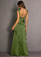 Vivid Sheath Square Neck Sleeveless Cut Out Back Floor Length For Ladies Prom Dress