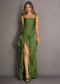 Vivid Sheath Square Neck Sleeveless Cut Out Back Floor Length For Ladies Prom Dress