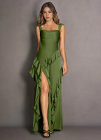 Vivid Sheath Square Neck Sleeveless Cut Out Back Floor Length For Ladies Prom Dress