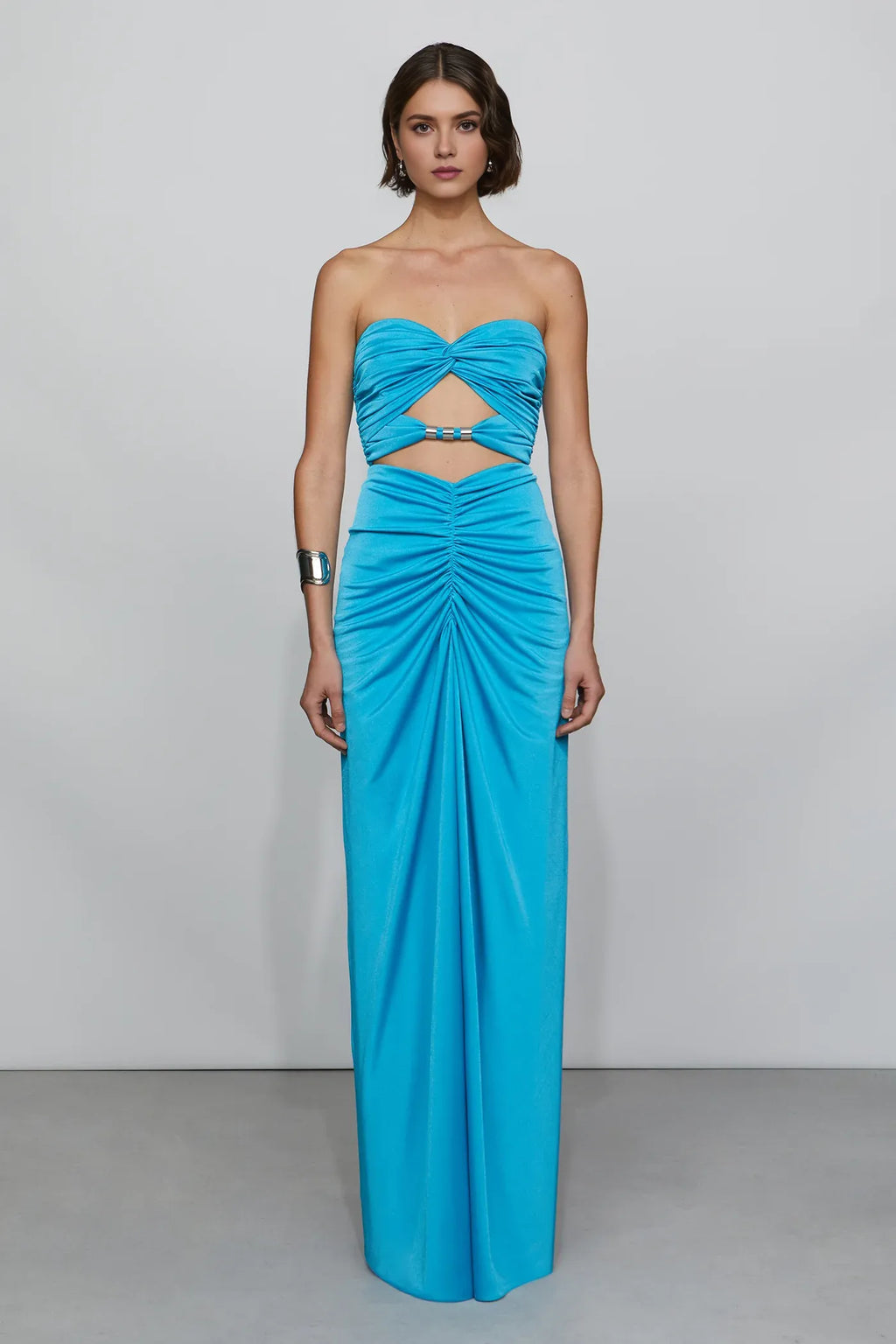 Vivid Sheath Strapless Sleeveless Keyhole Back Floor Length For Ladies Prom Dress