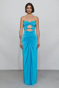 Vivid Sheath Strapless Sleeveless Keyhole Back Floor Length For Ladies Prom Dress