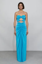 Vivid Sheath Strapless Sleeveless Keyhole Back Floor Length For Ladies Prom Dress