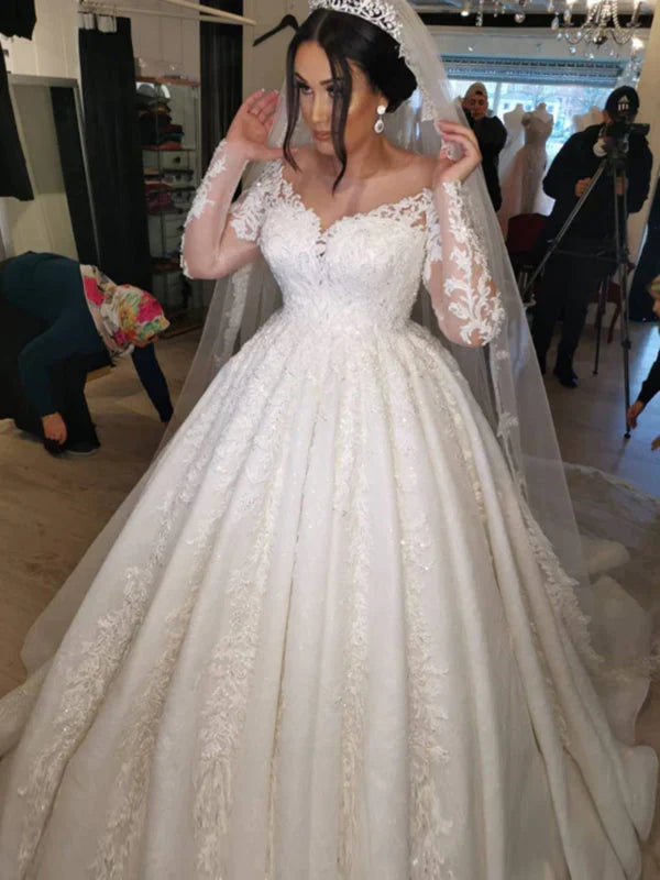 Luxurious Sweetheart Long Sleeve Applique A Line Wedding Dress For Brides Timeless Glamour