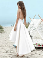 Bohemia Spaghetti Strap V Neck High Low Wedding Dresses