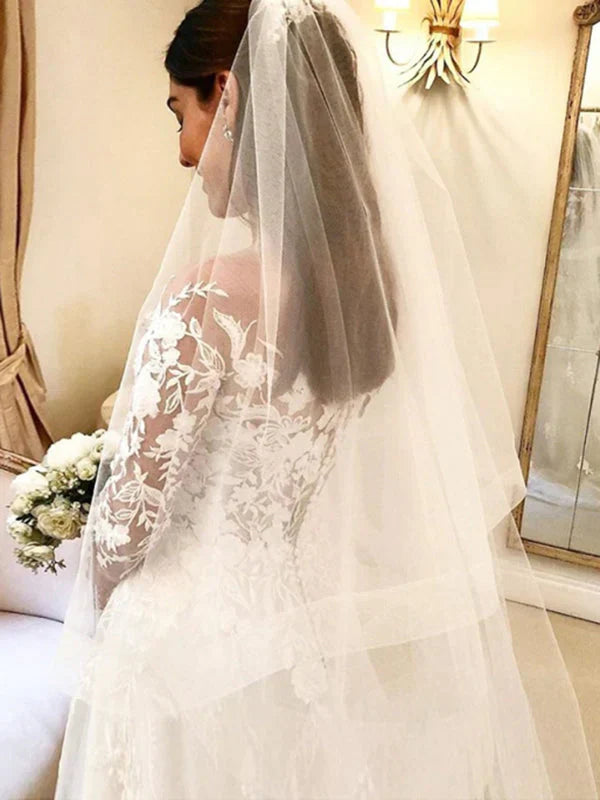 Illusion Crew Neckline Long Sleeve Applique A Line Wedding Dress For Bride To Be