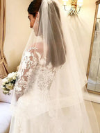 Illusion Crew Neckline Long Sleeve Applique A Line Wedding Dress For Bride To Be