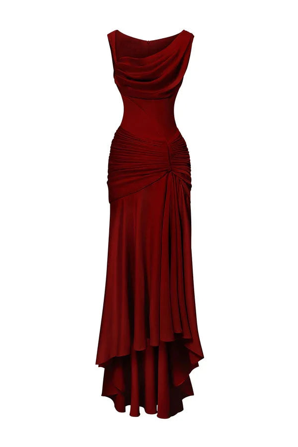 Dress Sheath Asymmetric Pleats Maxi Dress Sleeveless Elegant Back Full Coverage Prom Dress