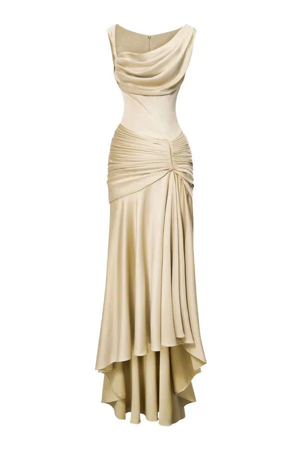 Dress Sheath Asymmetric Pleats Maxi Dress Sleeveless Elegant Back Full Coverage Prom Dress